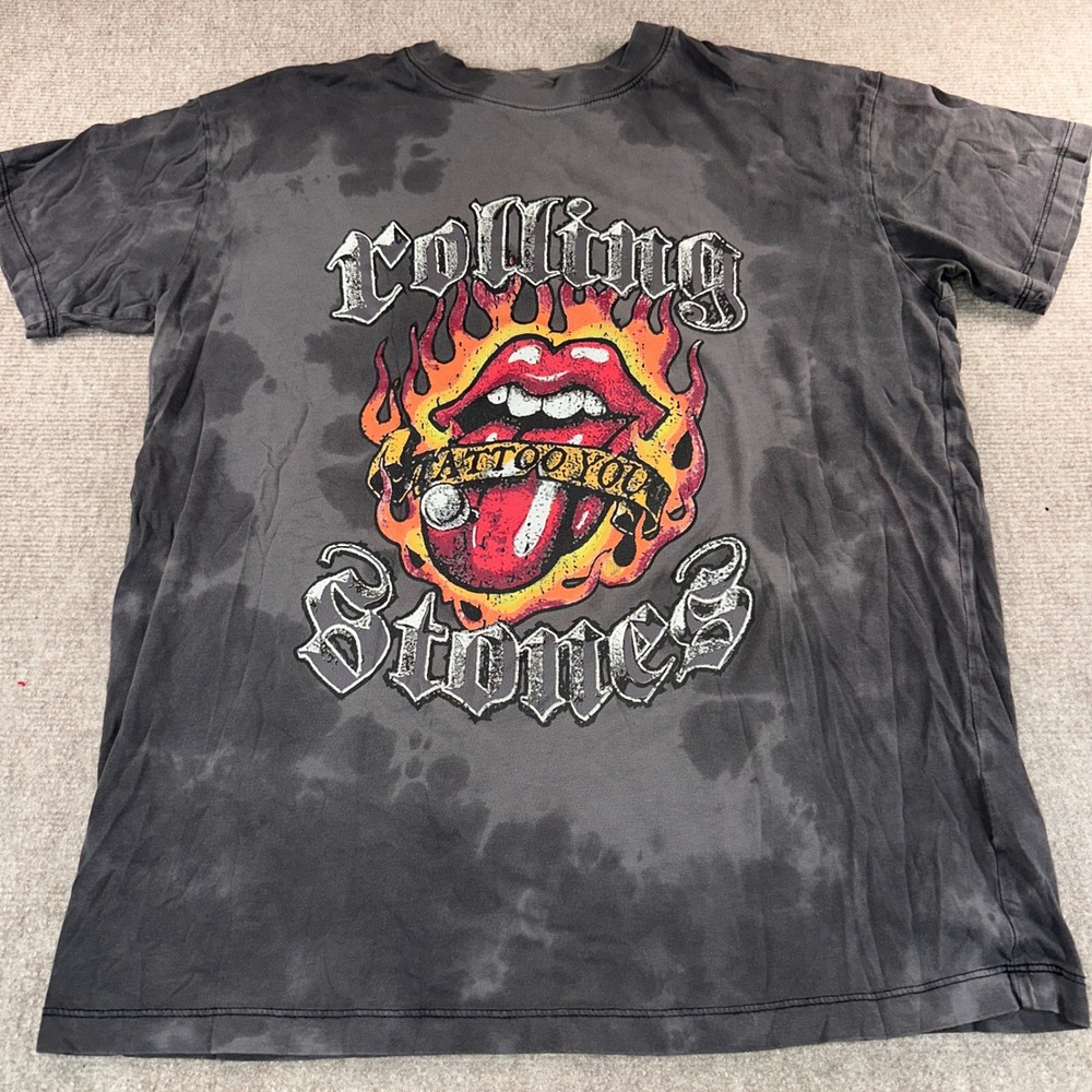 Cotton On Rolling Stones Tattoo You Graphic Tee Charcoal Grey Acid Wash XS